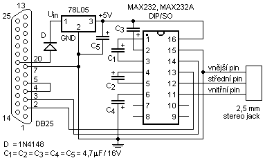Schema zapojeni s obvodem MAX232